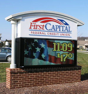 credit union sign, led display, led sign, signdealz, monument sign
