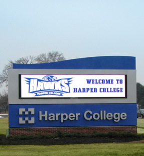 college sign, electrical sign, campus sign, university sign, school signs, lighted school sign