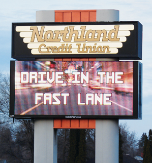 led sign, bank sign, credit union sign, bank led sign, stock ticker, road sign