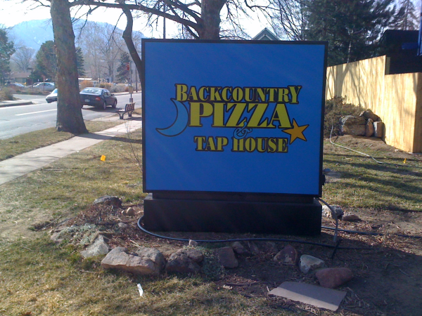 cabinet sign, sign box, backcountry pizza sign, lighted cabinet