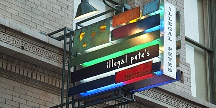 Custom neon projecting blade sign illegal pete's Custom neon projecting blade sign illegal pete's
